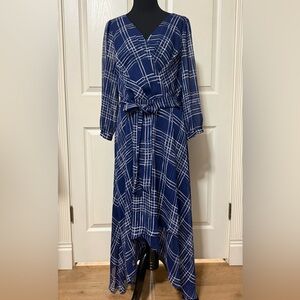 Karl Lagerfeld Navy Plaid Long Sleeve Dress